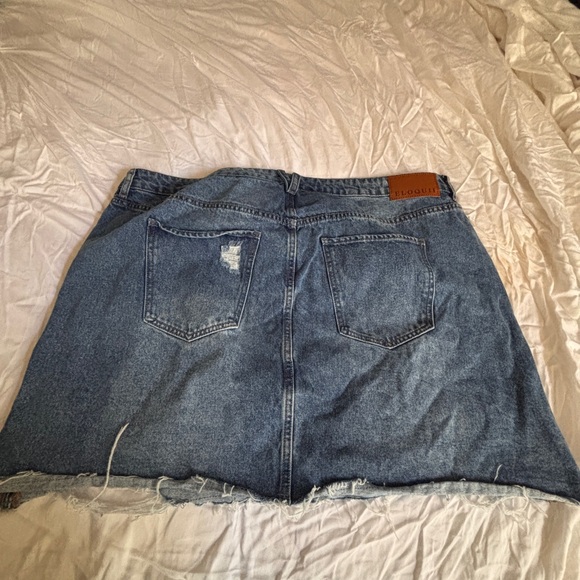 Eloquii Blue Distressed Denim Mini Skirt - Picture 2 of 4
